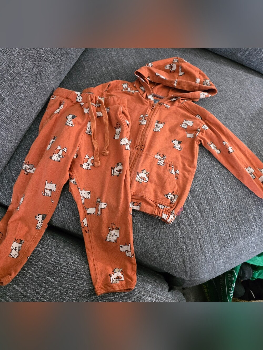 Kids Orange Cat Print Hoodie & Jogger Pajama Set 2-3ans Souris Mini